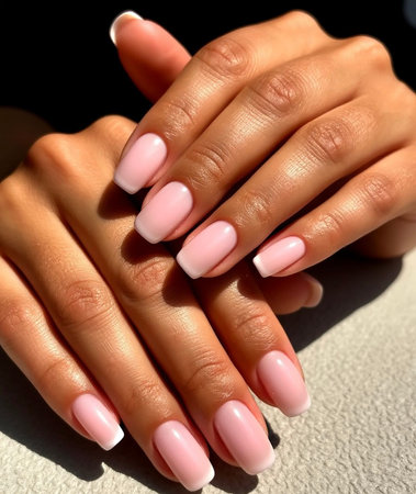 Soft Pink Nail Design: Elegant Manicure Close-Upの写真素材