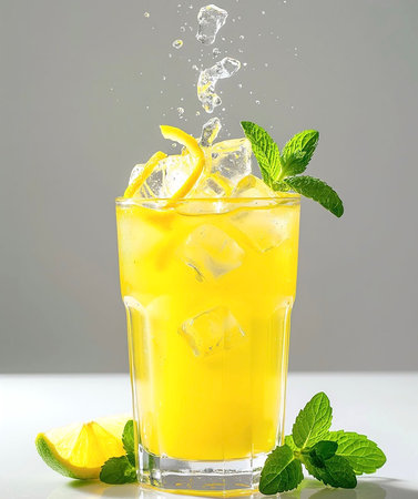 Citrusy Cocktail with Mint and Lemon Garnishの写真素材