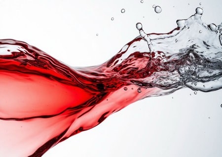 Energetic Red Liquid Spray with Bubblesの写真素材