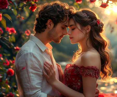 Romantic Fantasy Portrait of a Loving Couple Ideal for Valentines Day or Weddings