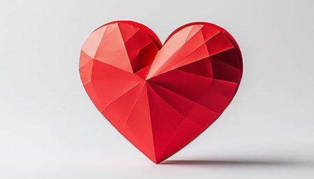 Low poly red heart with geometric facets on a white background.の写真素材