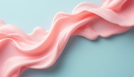 Smooth Pink Liquid Wave Flowing Over Blue Background, 3D Render Abstract Designの写真素材