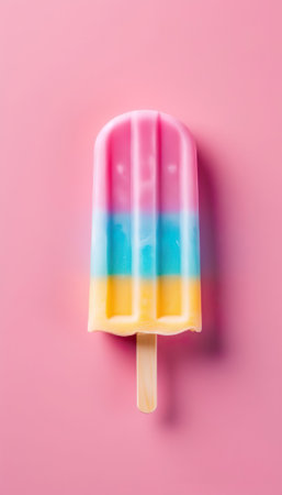 Single Rainbow Ice Cream Popsicle on Pastel Pink Background.の写真素材