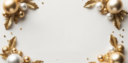 Luxury Christmas Greeting Card with Gold Ornaments and Calligraphy for Hotel Brandingの写真素材