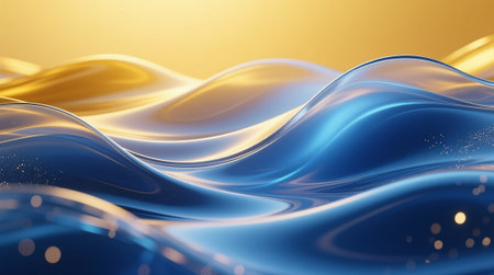 Abstract Gradient Background with Flowing Yellow and Blue Wavesの写真素材