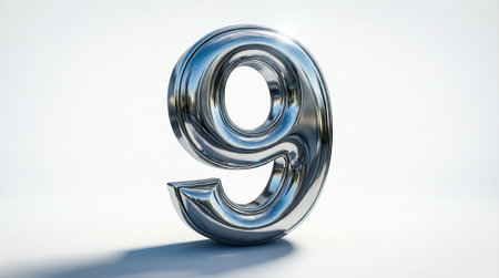 Elegant Chrome Number 9 on White Background for Design and Brandingの写真素材