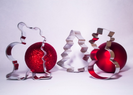 christmas decoration with stylized figures and red ballsの写真素材