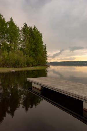 sky covered on the lakeの写真素材