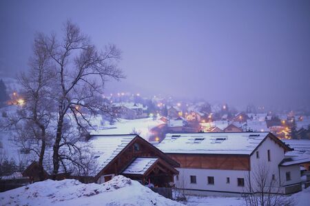 village in winter timeの写真素材