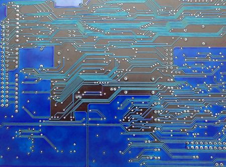 Detail of circuit board, solderings, paths.