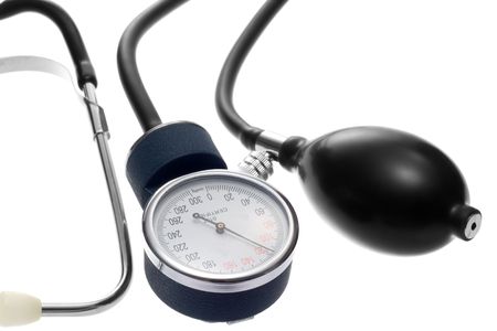 A standard Sphygmomanometer's working parts.Isolated on white.