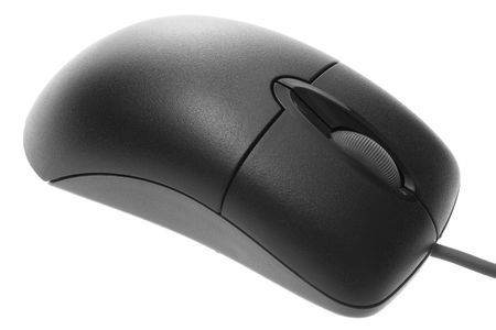Black optical mouse isolated on white backgroundの写真素材