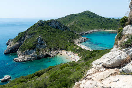 double beach on Corfuの写真素材