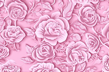 Ornament with the image of pink flowers and rosebuds on a pink background. pattern. background. Generative AIの素材