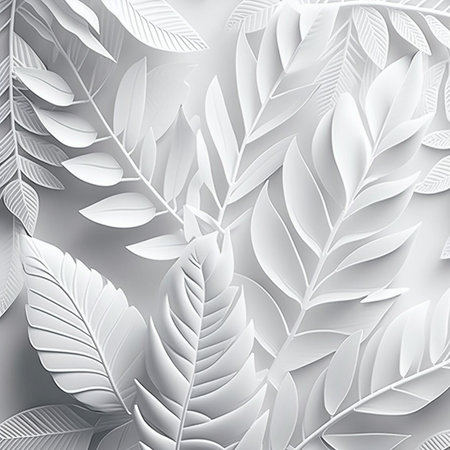 Simple white floral ornament on a white background. Ornament of white leaves. pattern. Generative AIの素材