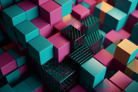 Geometric, 3d, abstract background of multi-colored cubes. Generative AIの素材