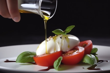 caprese. Italian traditional caprese salad. Mozzarella, tomatoes, basil. Generative AIの素材