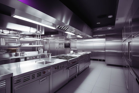Modern kitchen interior of a large modern restaurant. Generative AIの素材