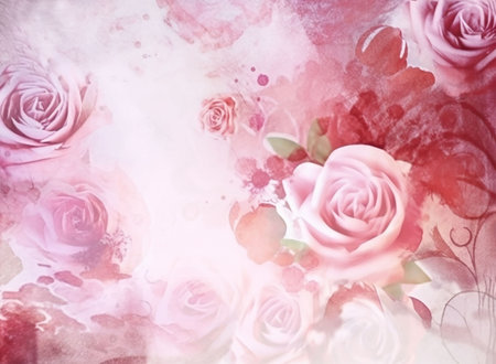 Floral background, roses on a pink background. Decoupage paper, ornament. copyspace. Generative AIの素材