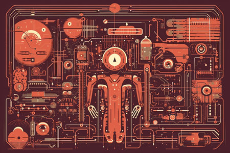 artificial intelligence. Illustration Artificial intelligence. illustration in retro style. Ornament. Generative ain in retro style. Ornament. Generative AIの素材