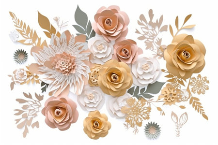 Poster. paper collage. Flowers in soft pastel colors on a white background. Ornament. Generative AIの素材