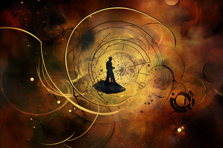 abstraction. Man moves through space and time. Generative AIの素材