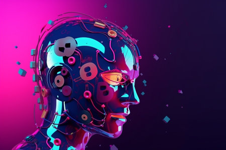 Portrait of a cyborg robot. The concept of artificial intelligence. memphis style gradient. Generative AIの素材