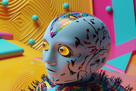 cartoon cyborg man. Memphis style robot portrait, animation. Generative AIの素材