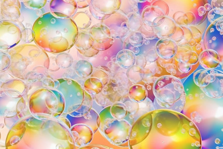 abstract colorful background with soap bubbles, rainbow colors, close up. Generative AIの素材