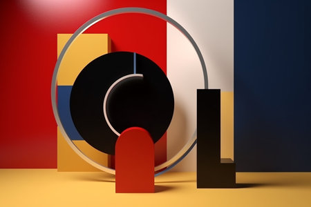 3d illustration of abstract geometric composition, primitive forms, minimal design. Generative AIの素材