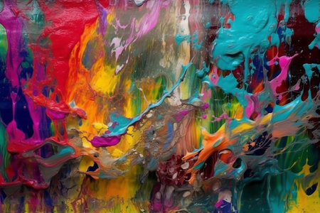Abstract background of colorful paint splashing on a wall close up. Generative AIの素材