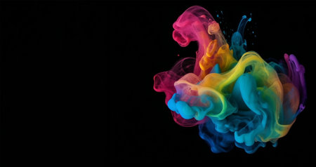 Abstract multicolored smoke on a black background. Background from the smoke of vape Generative AIの素材