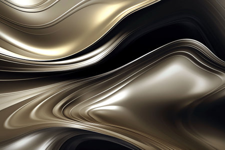 Abstract metallic background with smooth lines in gray and golden colors. 3d rendering. Generative AIの素材