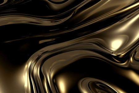 3d illustration of abstract golden metallic background with smooth lines and waves. Generative AIの素材