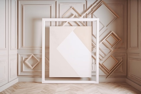 Minimalistic interior with empty picture frame. Mockup, 3D Rendering. Generative AIの素材