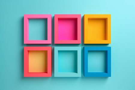 Colorful frames on a blue background. 3d render illustration. Generative AIの素材