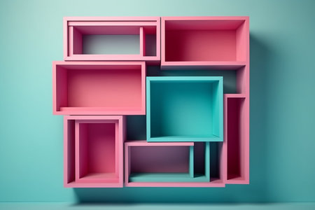 3d rendered composition of empty bookshelf in pastel colors. Generative AIの素材