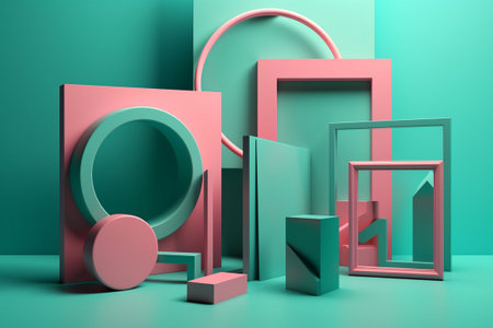 3d abstract background, primitive geometrical figures, pastel colors. Generative AIの素材