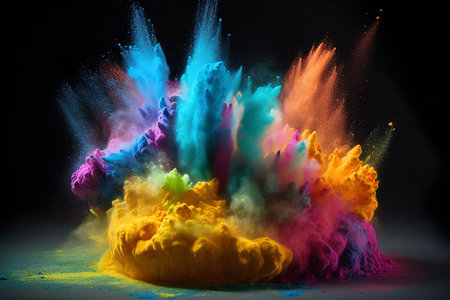 Explosion of colored powder, isolated on black background. 3d rendering. Generative AIの素材