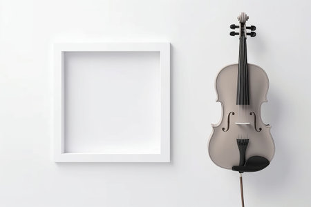 Violin and photo frame on white background. 3D rendering.Symphony concert poster. Generative AIの素材