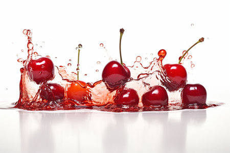 cherry in water splash isolated on white background. cherry in water. Generative AIの素材