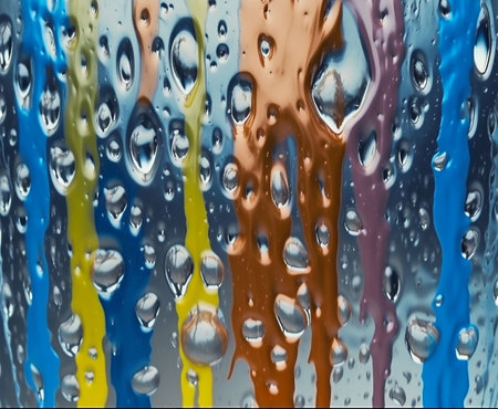Colorful water drops on a glass surface as an abstract background. Generative AIの素材