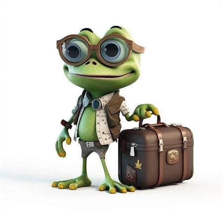 3d rendering of a cartoon frog with a briefcase and glasses. Generative AIの素材