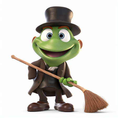 Cartoon character of leprechaun with hat and broomstick. Generative AIの素材