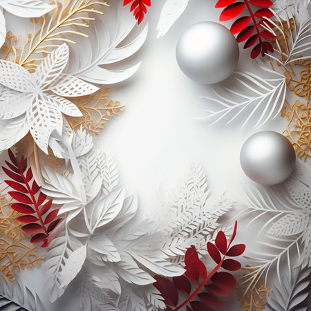Christmas background with white and silver snowflakes and christmas balls. Generative AIの素材
