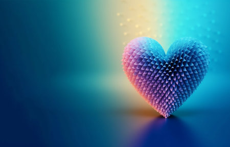 3d rendering of a heart shape on a blue background with rainbow gradient. Generative AIの素材