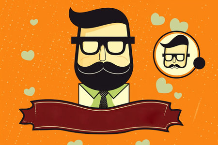 Retro hipster with a mustache and glasses. flat illustration. father's day concept. Generative AIの素材