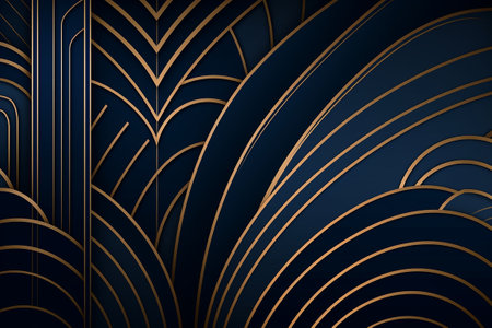 Abstract blue background with golden lines. digital illustration. Art Deco style. Generative AIの素材