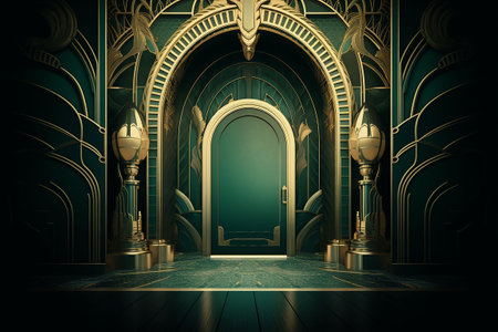 Ramadan Kareem, holy month of muslim religion. Entrance to the mosque. 3D rendering. Generative AIの素材