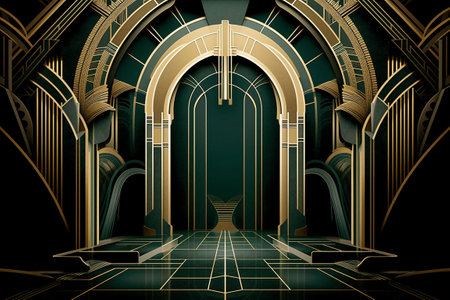Abstract 3d illustration of the door of the mosque with golden pattern. Generative AIの素材